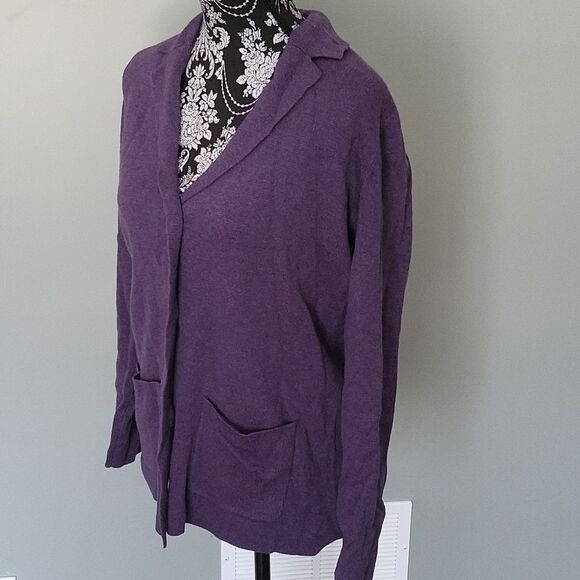 Jones New York Notch Collar Sweater Jacket-PURPLE-Small - Picture 3 of 5